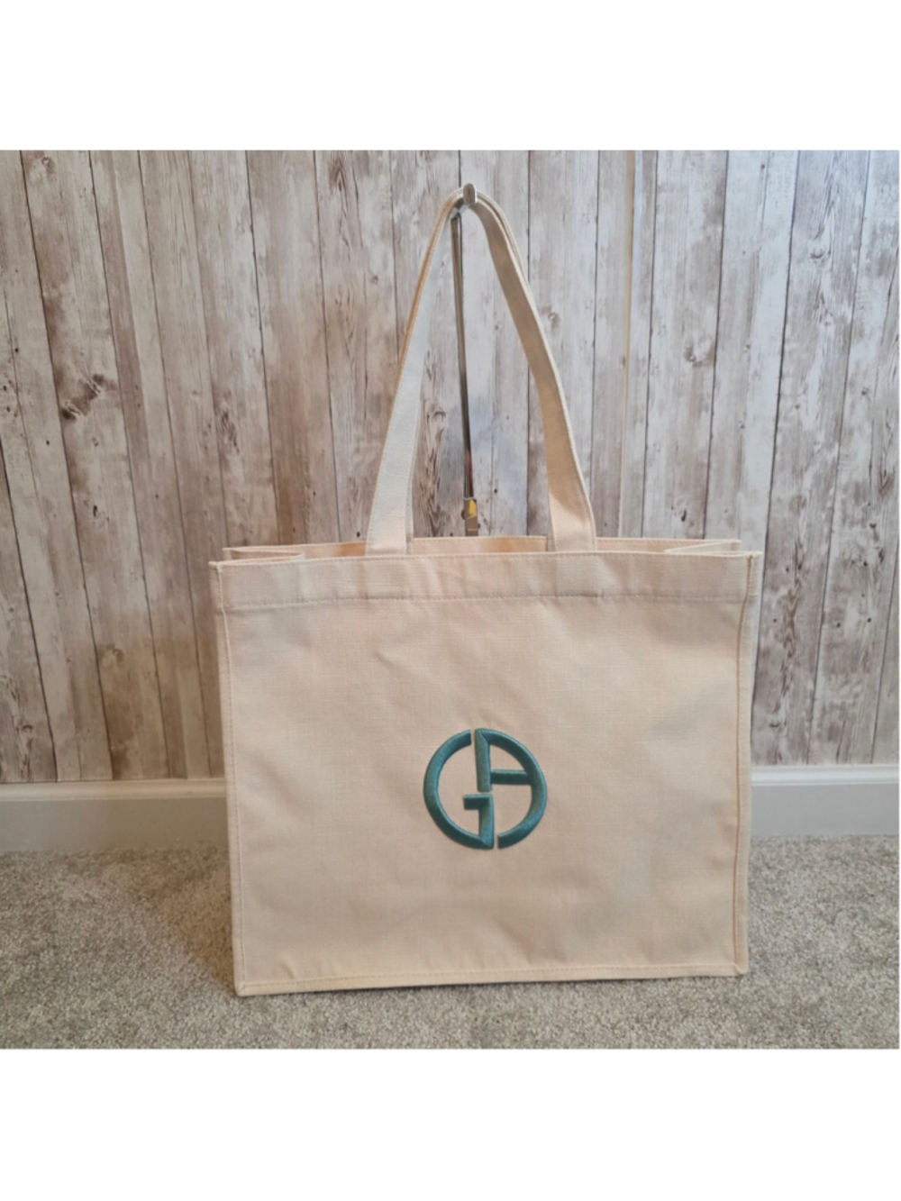 Women's Giorgio Armani Tote Bag Beige Teal NWOT